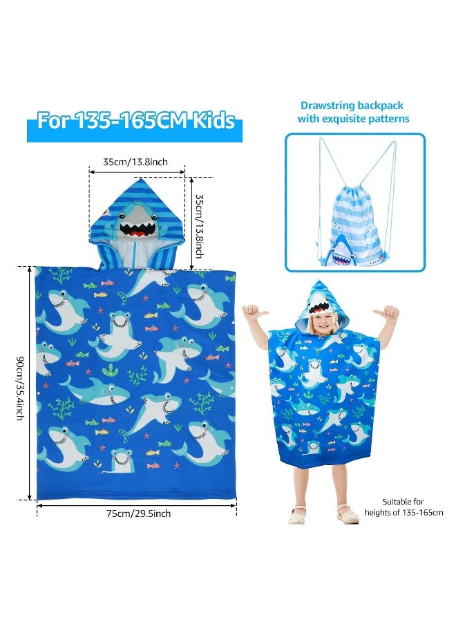 Kids Hooded Poncho Towels, Poncho Towel Short Sleeve, Beach Poncho, Swimming Pool Bath Wrap, Quick Dry Absorbent Beach Childrens Travel Wrap, Soft Microfiber Bath Towel, Shark  - Image 4