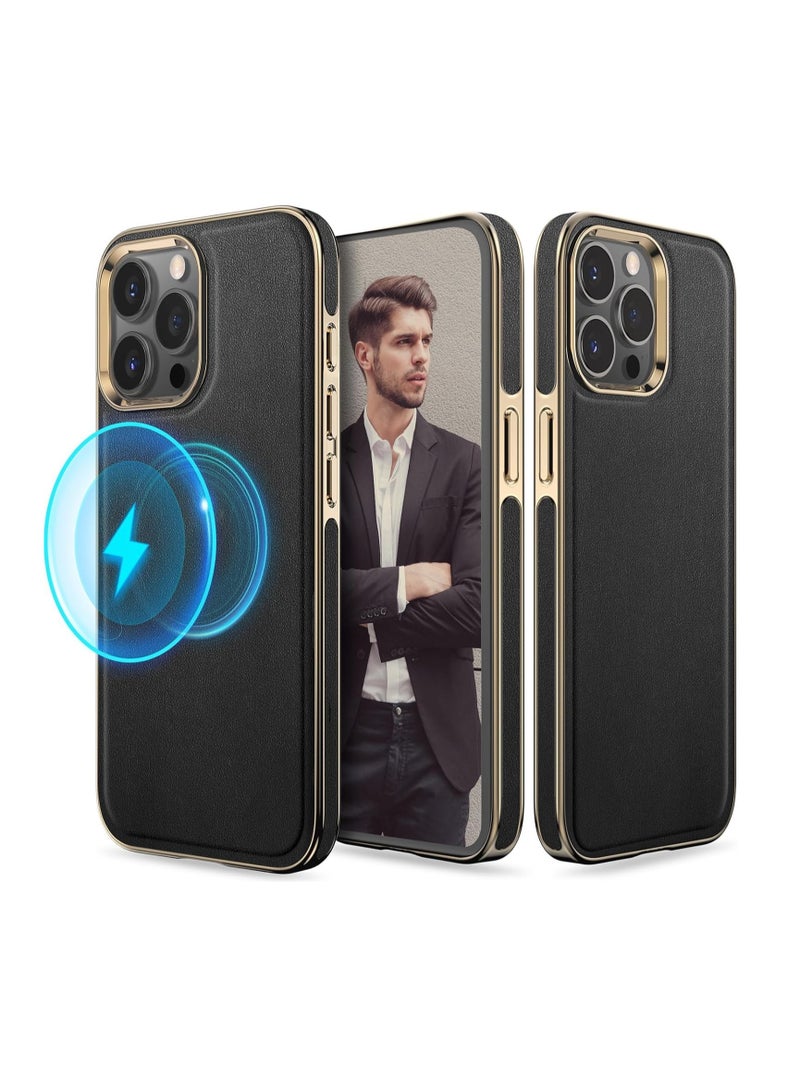 اووكاي جراب لهاتف iPhone 16 Pro Max، متوافق مع جراب Magsafe المصنوع من الجلد الفاخر مع بطانة من الألياف الدقيقة، جراب كلاسيكي للأعمال، جراب مغناطيسي مقاوم للصدمات ناعم المقبض لهاتف iPhone 16 Pro Max (أسود) - Image 1