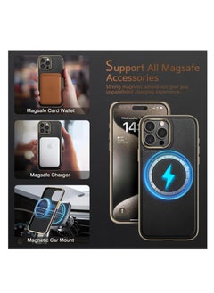 Aookay For iPhone 16 Pro Max Case, Compatible with Magsafe Premium Leather with Microfiber Lining Business Classic Cover Soft Grip Shockproof Magnetic Cases for iPhone 16 Pro Max (Black)  - Image 3