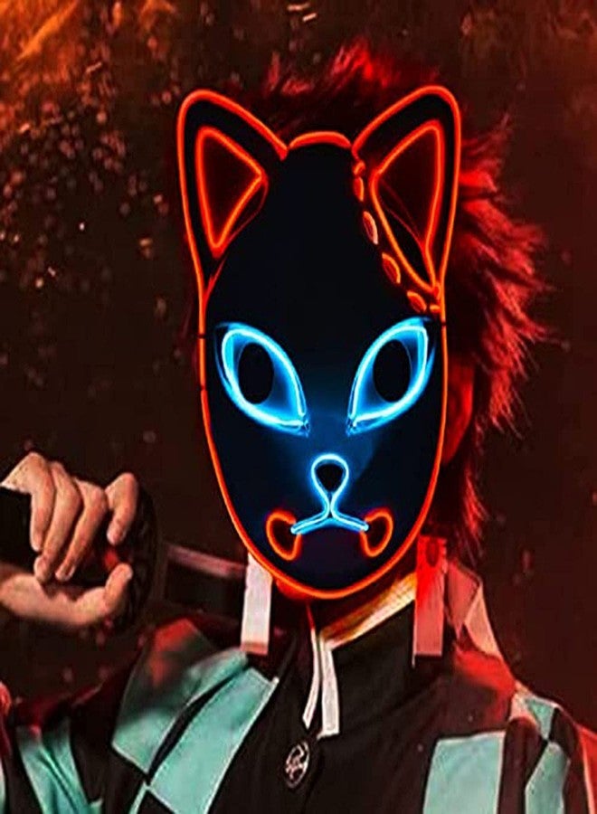 CAFELE 3Pcs Demon LED Mask Slayers Costume Props Japanese Anime Plastic Fox Face Cosplay Glowing Masks for Masquerade Festival Party - Image 3