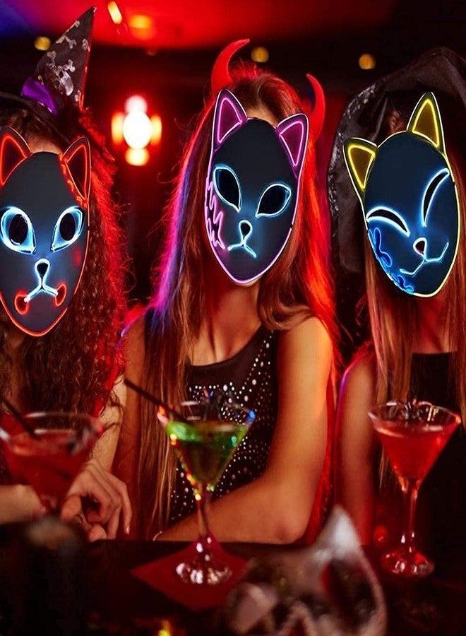 CAFELE 3Pcs Demon LED Mask Slayers Costume Props Japanese Anime Plastic Fox Face Cosplay Glowing Masks for Masquerade Festival Party - Image 2