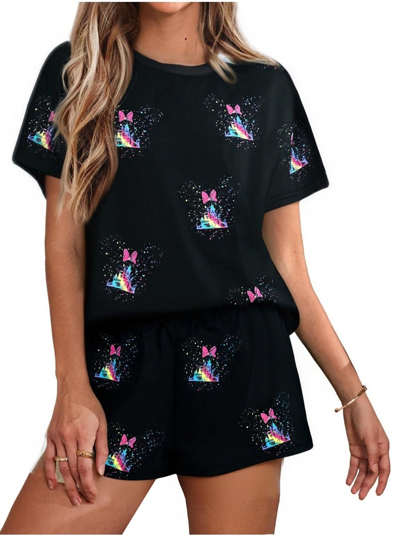 UNIQUEONE Magical Sets for Women Magic Kingdom Outfits Family Vacation Pajamas Castle Graphic 6 Piece Lounge Sets Black - Image 1