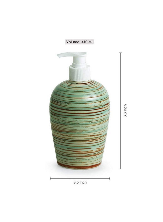 ExclusiveLane Elegant Ceramic Bathroom Accessory Set of 3 (Liquid Soap Dispenser, Soap Dish, Toothbrush Holder) - Sea Green & Brown (EL-022-016) - Image 3