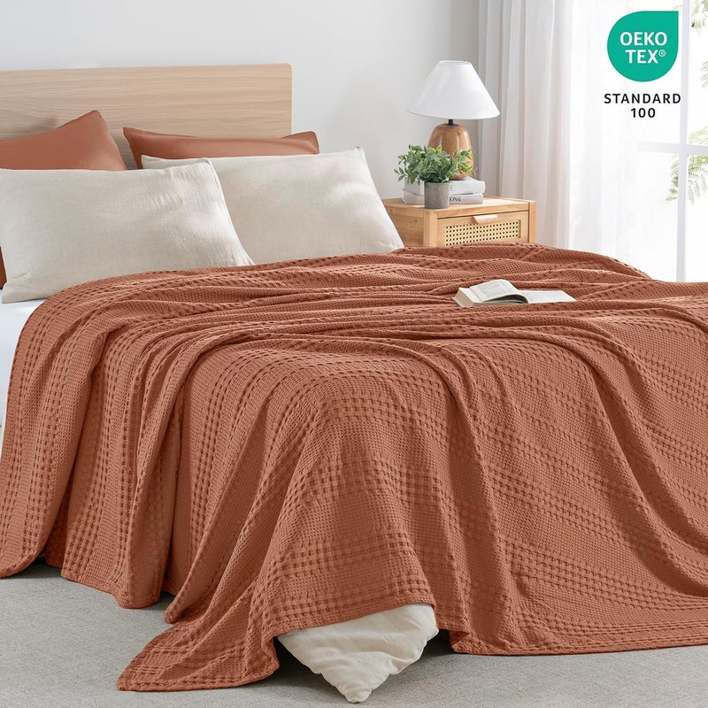 PHF Cooling Waffle Blanket King Size, Lightweight 60% Rayon Derived from Bamboo & 40% Cotton Breathable Blanket for Hot Sleepers, Soft and Luxury for Bed Couch and Sofa, 104"x90", Burnt Umber - Image 4