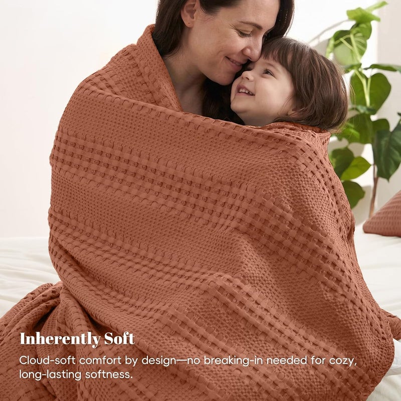 PHF Cooling Waffle Blanket King Size, Lightweight 60% Rayon Derived from Bamboo & 40% Cotton Breathable Blanket for Hot Sleepers, Soft and Luxury for Bed Couch and Sofa, 104"x90", Burnt Umber - Image 5