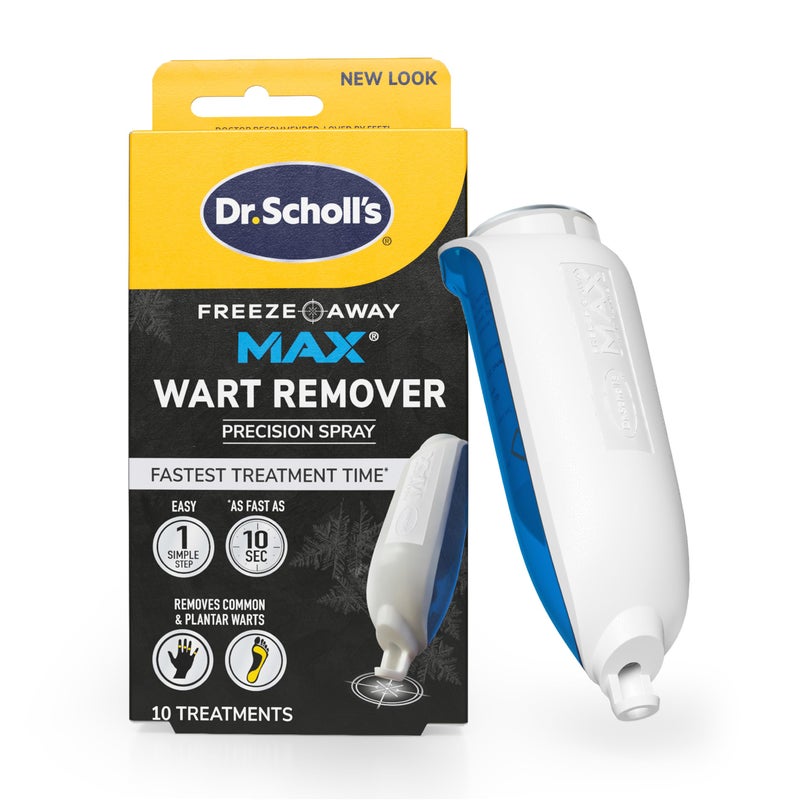Dr. Scholl's د. شول's فريز أواي ماكس مزيل الثآليل، 10 علاجات - سريع مثل 10 ثوانٍ لعلاج الثآليل، يزيل الثآليل الشائعة والثآليل الأخمصية على اليدين والقدمين، سهل الاستخدام بخاخ دقيق لإزالة الثآليل - Image 1