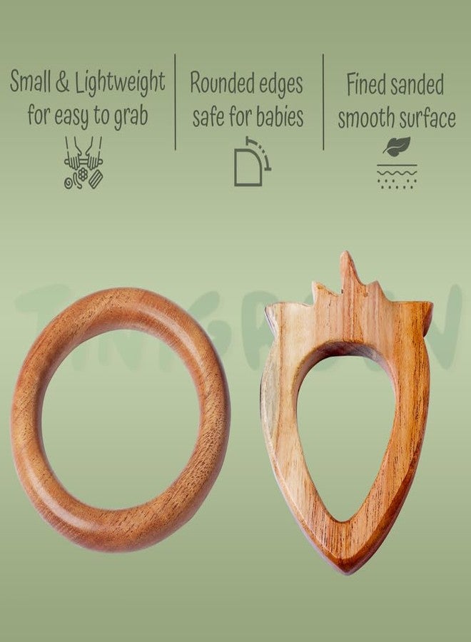 Tinigreen Strawberry Ring Shaped Neem Wooden Teethers Combo for 3 to 12 Months Infant Baby (Pack of 2) - Image 2