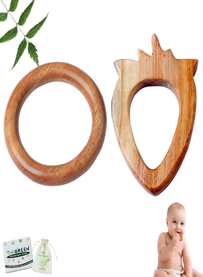 Tinigreen Strawberry Ring Shaped Neem Wooden Teethers Combo for 3 to 12 Months Infant Baby (Pack of 2) - Image 1