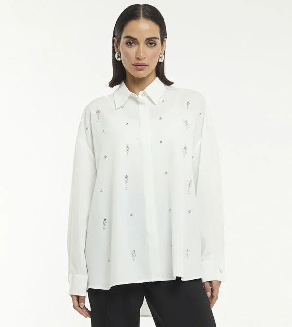 بي سي بي جي BCBG EMBELLISHED OVERSIZED FLUID SHIRT