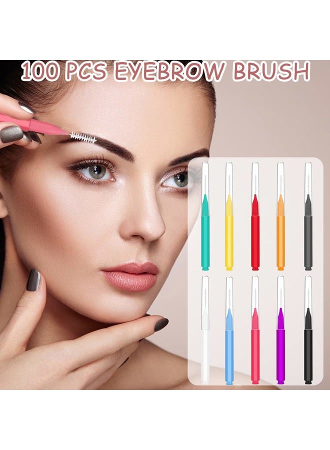 100Pcs Micro Brow Lamination Brush, Lash Brush with Cap, Portable Multifunctional Brow & Lash Brushes for Eyebrows & Eyelash Extensions (10Colors)