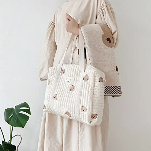SONARIN Embroidery Diaper Bag Tote,Stylish Large Capacity Nappy Changing Bag Portable Travel Mommy Bag with Stroller Straps(Bear) - Image 2