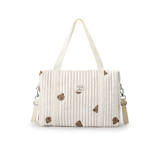 SONARIN Embroidery Diaper Bag Tote,Stylish Large Capacity Nappy Changing Bag Portable Travel Mommy Bag with Stroller Straps(Bear) - Image 1