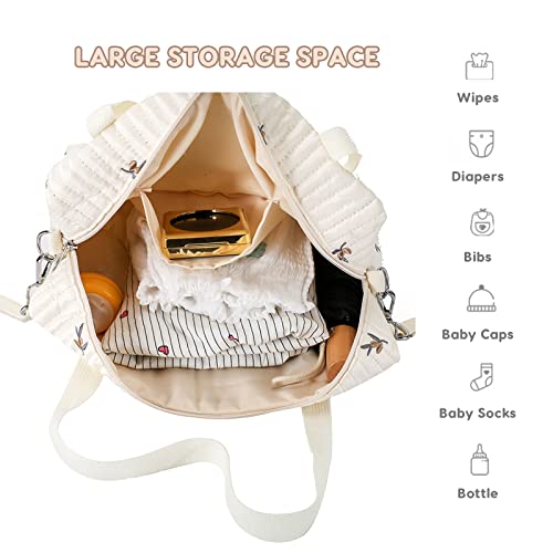 SONARIN Embroidery Diaper Bag Tote,Stylish Large Capacity Nappy Changing Bag Portable Travel Mommy Bag with Stroller Straps(Bear) - Image 4