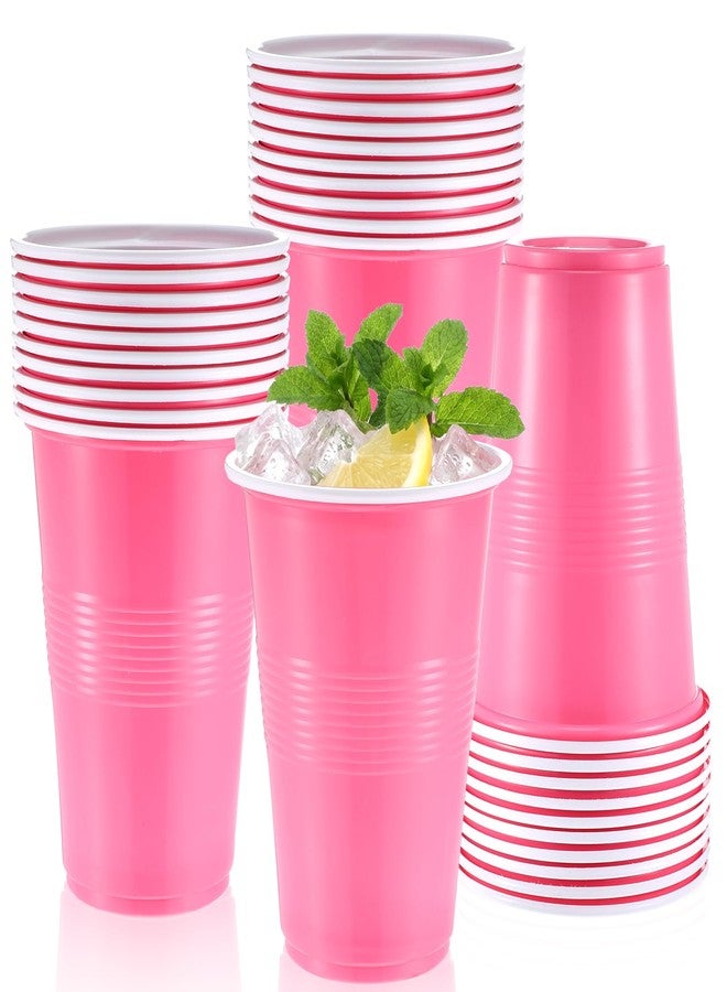 SHENLIU 100 Pcs Pink Solo Cups 16 oz, Pink Plastic Cups Disposable Cup Drinking Cup Bulk for Drinking Tastings Served Snacks Barbecues Picnics Party Wedding Birthday - Image 1