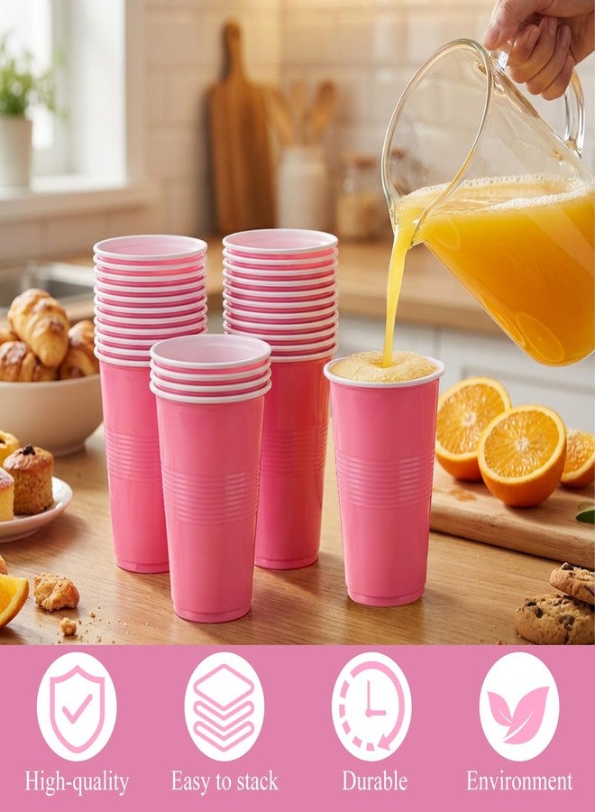 SHENLIU 100 Pcs Pink Solo Cups 16 oz, Pink Plastic Cups Disposable Cup Drinking Cup Bulk for Drinking Tastings Served Snacks Barbecues Picnics Party Wedding Birthday - Image 3