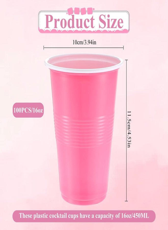 SHENLIU 100 Pcs Pink Solo Cups 16 oz, Pink Plastic Cups Disposable Cup Drinking Cup Bulk for Drinking Tastings Served Snacks Barbecues Picnics Party Wedding Birthday - Image 2