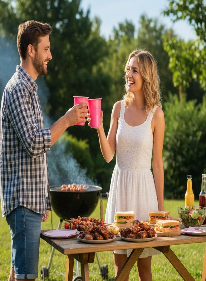 SHENLIU 100 Pcs Pink Solo Cups 16 oz, Pink Plastic Cups Disposable Cup Drinking Cup Bulk for Drinking Tastings Served Snacks Barbecues Picnics Party Wedding Birthday - Image 5