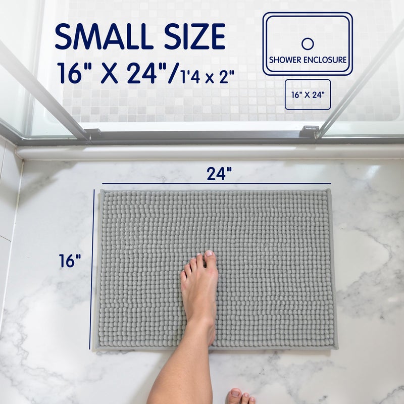 SUBRTEX Bathroom Rugs Chenille Bath Rug Soft Short Plush Bath Mat Soft Shower Mat Water Absorbent Shower Mat Quick Dry Machine Washable(Light Gray,16" x 24") - Image 2