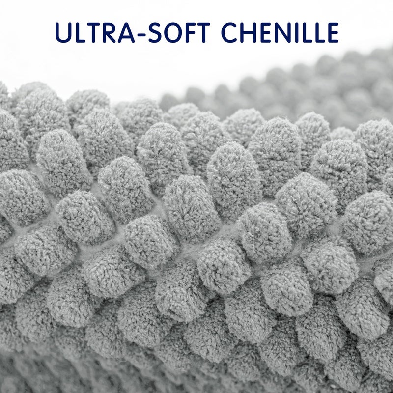 SUBRTEX Bathroom Rugs Chenille Bath Rug Soft Short Plush Bath Mat Soft Shower Mat Water Absorbent Shower Mat Quick Dry Machine Washable(Light Gray,16" x 24") - Image 3