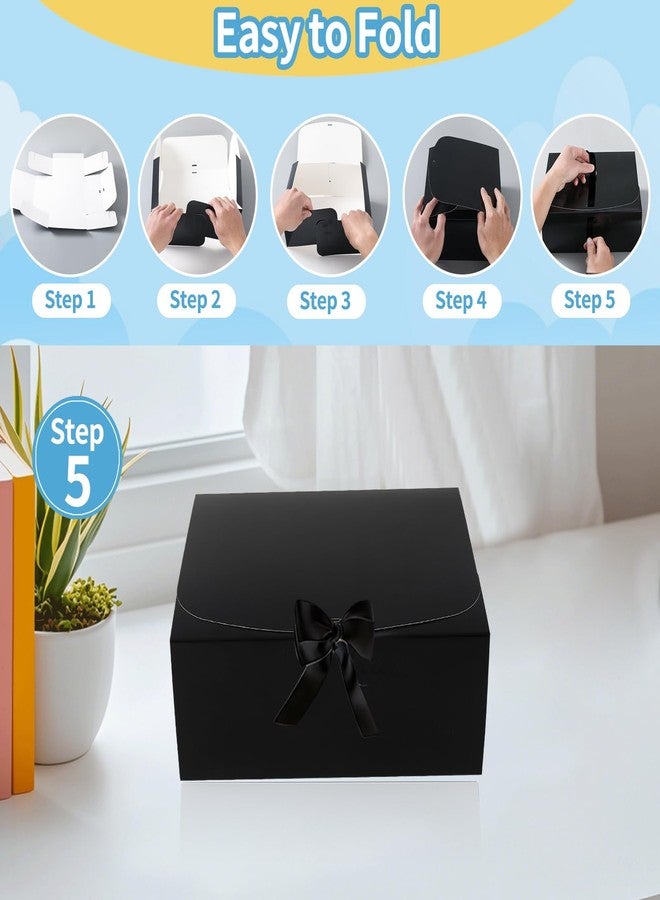 Hixdo 10 Pack Gift Boxes with Lids, 10x10x5 Inches Bridesmaid Proposal Box, Black Luxury Groomsmen Box with Ribbon for Presents, Christmas, Wedding, Graduation, Holiday, Birthday - Image 3