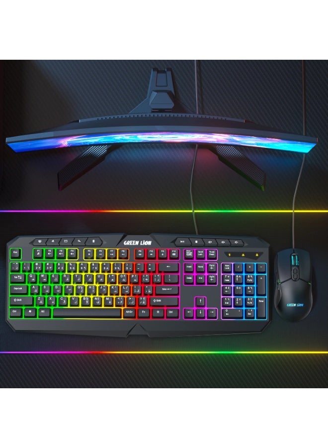 GREEN LION GK-400 RGB Gaming Keyboard & Mouse Set / Mouse and Keyboard Combo / 7 Color Backlighting / Adjustable Brightness / USB / Plug and Play / 3600 DPI Mouse / 1.5m Wire - Black - Image 2