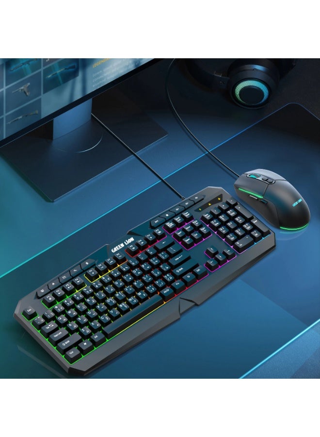 GREEN LION GK-400 RGB Gaming Keyboard & Mouse Set / Mouse and Keyboard Combo / 7 Color Backlighting / Adjustable Brightness / USB / Plug and Play / 3600 DPI Mouse / 1.5m Wire - Black - Image 3