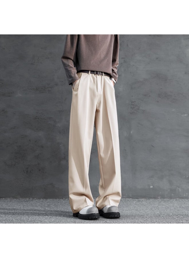 Swamp Area Men's Three-on Draping Trousers, Loose Straight-leg Pants For Autumn And Winter, High-quality Casual Dress Pants Ks22 Khaki M - Image 5
