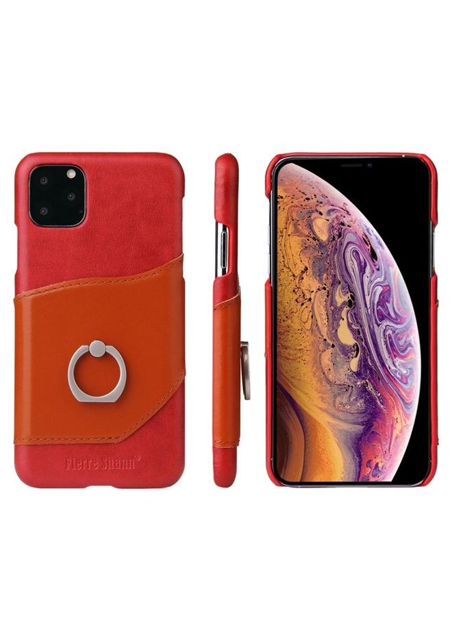 Generic - Case Cover For iPhone 11 Pro Fierre Shann Oil Wax Texture Genuine Leather Back Cover Case with 360 Degree Rotation Holder & Card Slot Red - Image 1