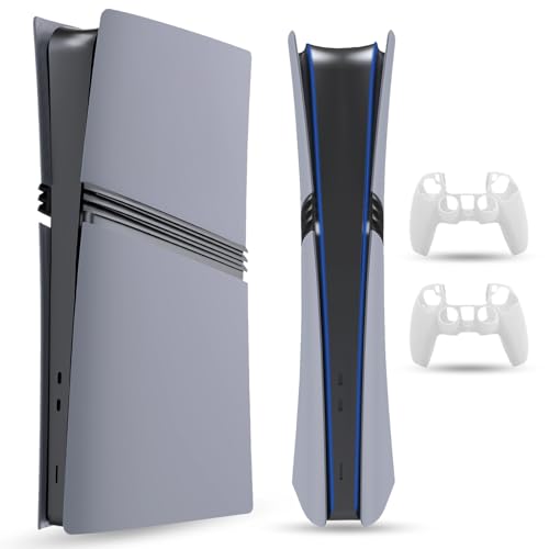 PEYANZ Faceplate for PS5 Pro (Digital Edition), Cover Plate, ABS Shell, Matt Skin, with Extra 2 Controller Silicone Covers (Grey) - Image 1