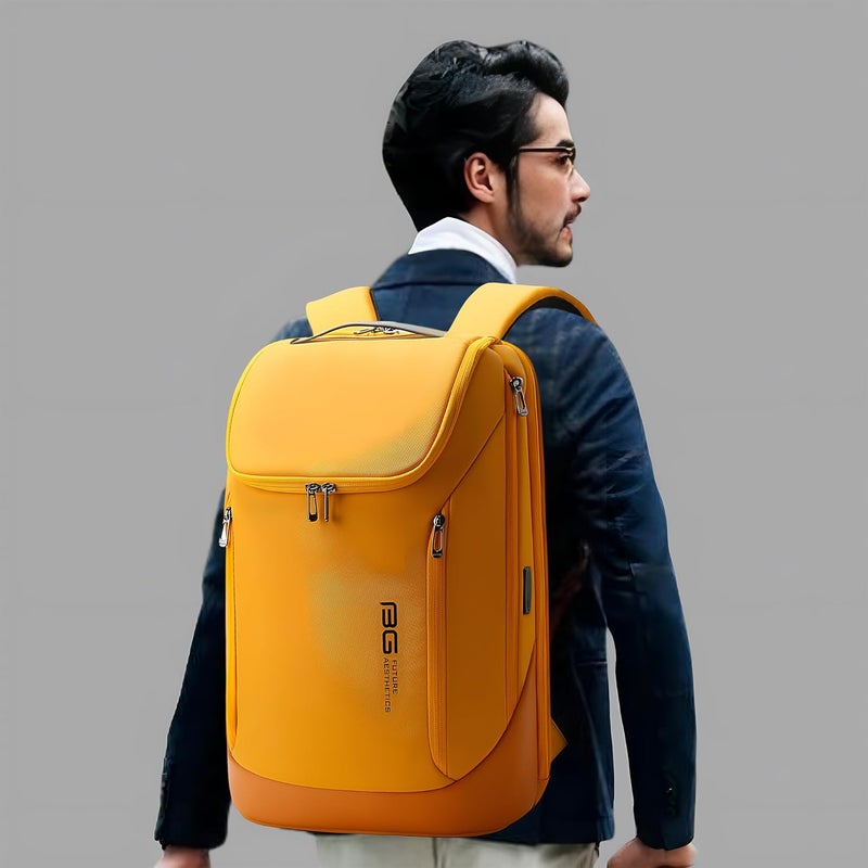 Red Lemon حقيبة ظهر بانيج كابتن 30 لتر للأعمال الذكية المقاومة للماء تناسب حتى 15.6 بوصة لابتوب مع منفذ شحن USB وType-C، حقيبة سفر متينة للرجال والنساء (أصفر رياضي) - Image 2