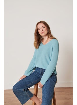 Tchibo Women V-Neck Long Sleeves Knitted Sweater, Light Blue  - Image 1