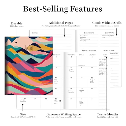 TF Publishing July 2025 - June 2026 Peaks and Valleys Medium Monthly Planner - 12 Month Academic Planner 2025-2026 with 2-Page Spreads, Monthly Calendar Grids and Planning Prompts - 6.5 in x 8 in - Image 4