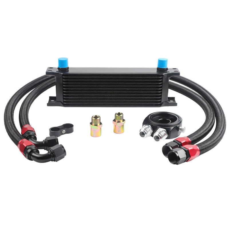 Universal 10 Row Oil Cooler Kit 10AN Transmission Engine Cooler Kit Stacked Plate universal racing aluminum engine transmission oil cooler Engine British Radiator Oil Cooler Condenser black