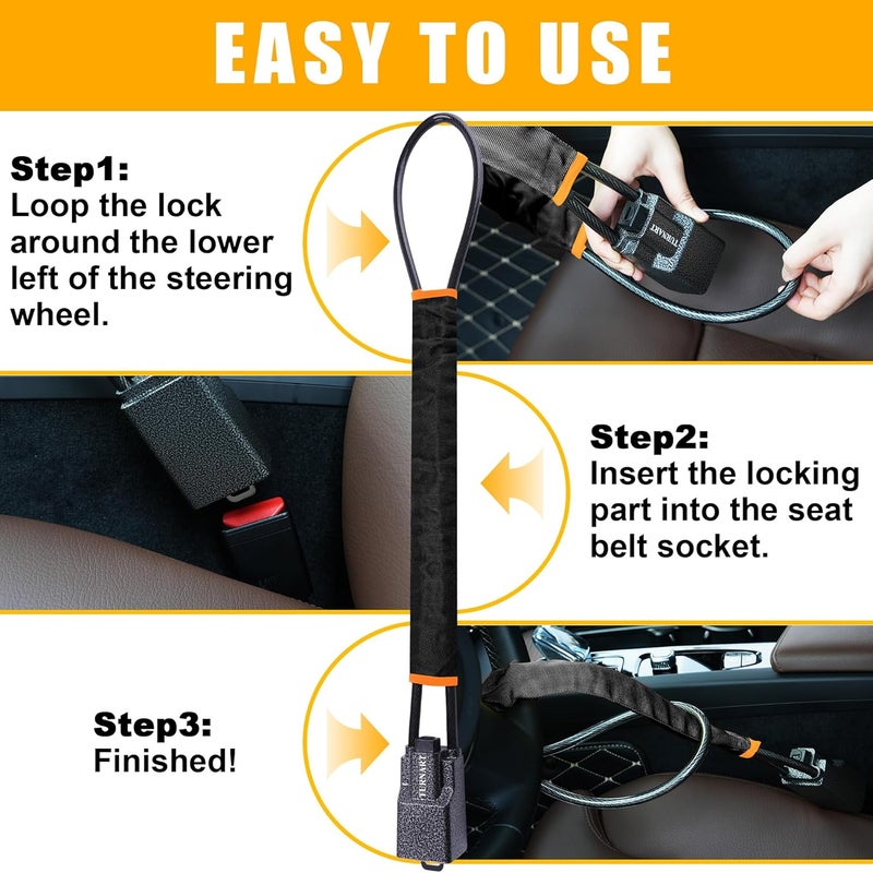 Turnart Steering Wheel Lock - Universal Fit Anti-Theft Immobiliser for Cars, Trucks, SUVs, and Vans with 3 Keys - Image 5