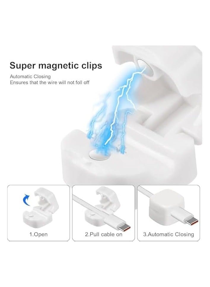 erorex 6 Pcs Magnetic Cable Holder,Phone Charging Cable Keeper,Under Desk Cable Clips Management,Magnetic Cord Organize,Cord Holder for Home Office Desk Phone Car Wall,White - Image 3