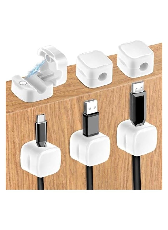 erorex 6 Pcs Magnetic Cable Holder,Phone Charging Cable Keeper,Under Desk Cable Clips Management,Magnetic Cord Organize,Cord Holder for Home Office Desk Phone Car Wall,White - Image 1