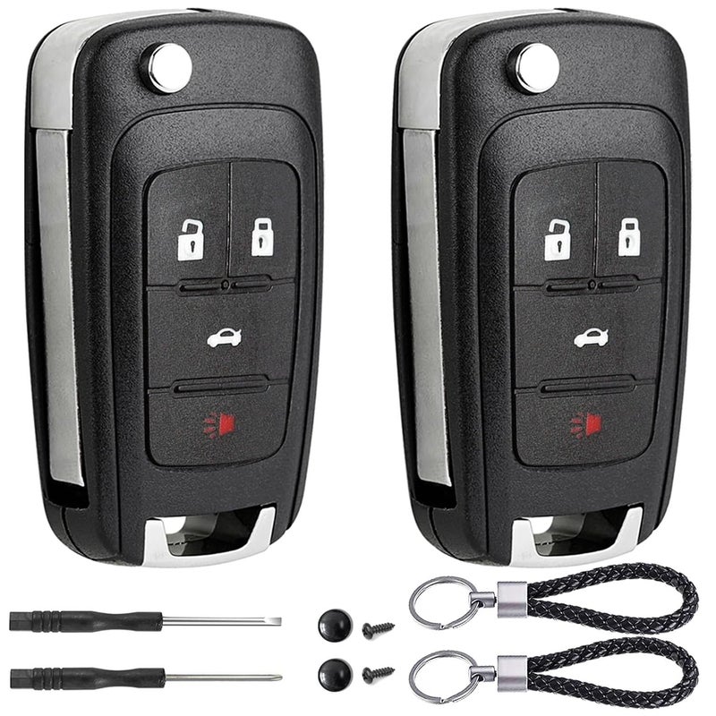 JJCHQ 2 Pack Flip Key Fob Case Shell Replacement 4 Button for Chevy Cruze Equinox Camaro Impala Malibu Sonic Buick Regal Verano Encore Lacrosse GMC Terrain 2010 2011 2012 2013 2014 2015 2016 2017 2018 2019 - Image 3