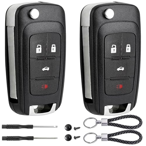 JJCHQ 2 Pack Flip Key Fob Case Shell Replacement 4 Button for Chevy Cruze Equinox Camaro Impala Malibu Sonic Buick Regal Verano Encore Lacrosse GMC Terrain 2010 2011 2012 2013 2014 2015 2016 2017 2018 2019 - Image 1