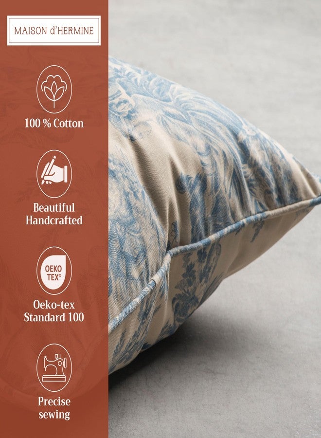 Maison d' Hermine Decorative Pillow Covers 18 x 18 Inch Square 100% Cotton Throw pillow Covers with invisible Zipper Cushion Case for Living Room Couch, Chair, Sofas, Bedroom, Home (The Miller - Blue) - Image 2