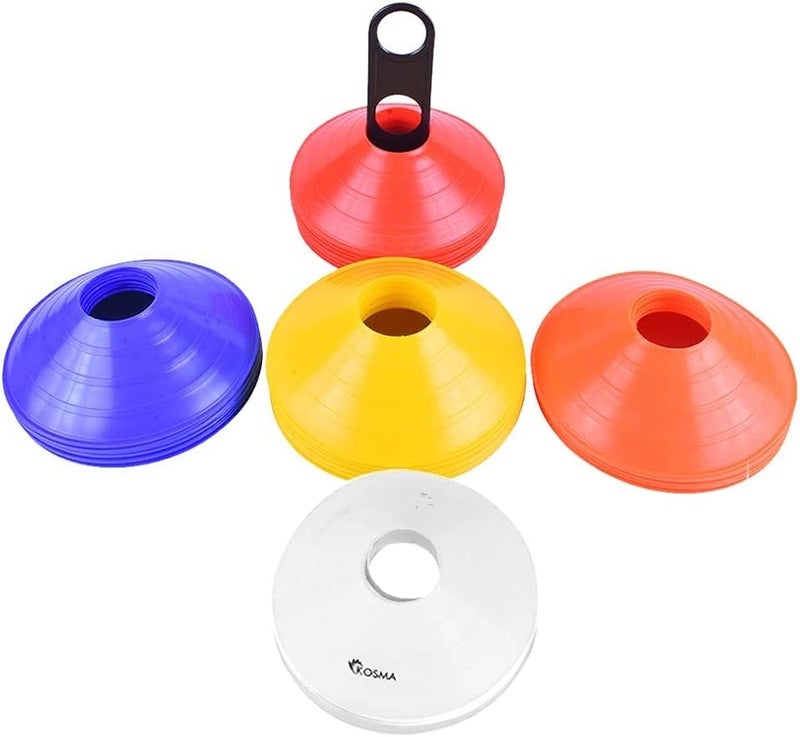 Kosma Kosma Pack of 50 Multi Sports Training Space Marker Cone Set with Carry Stand | Agility Training Cones (10 Pc Each of Yellow, Blue, Green, White, Red) - Image 2