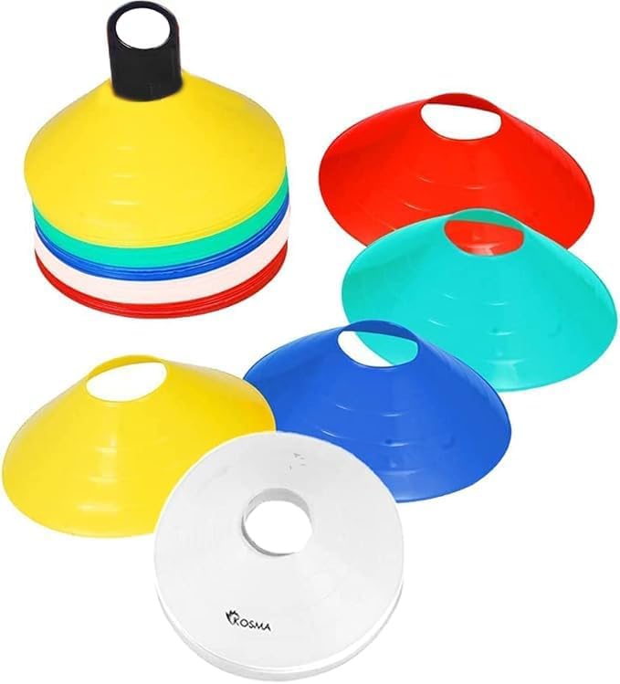 Kosma Kosma Pack of 50 Multi Sports Training Space Marker Cone Set with Carry Stand | Agility Training Cones (10 Pc Each of Yellow, Blue, Green, White, Red) - Image 1