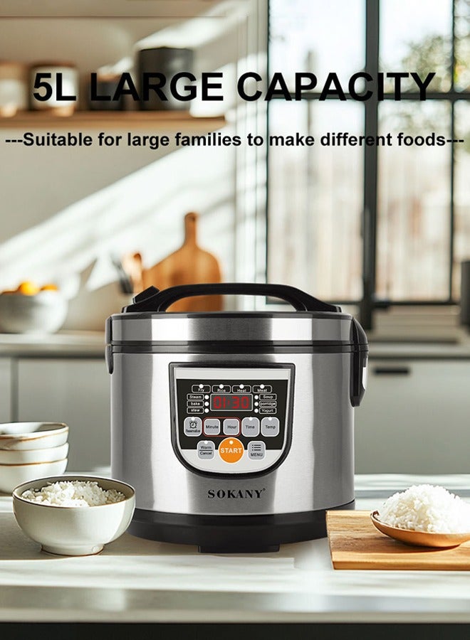 سوكاني طباخ أرز رقمي ، قدر بخار للطعام ووعاء طباخ بطيء مع 10 وضع طهي ذكي ، 24 ساعة للتدفئة / مؤقت / وظيفة الحجز ، بطانة غير لاصقة قابلة للإزالة ، للبخار ، الخبز ، الحساء ، العصيدة ، الزبادي والمزيد ، 5 لتر 700 واط سك-07051 - Image 4