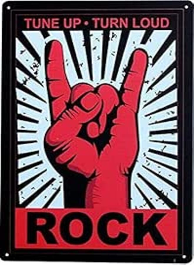Tune up turn loud rock heavy metal tin metal poster sign plaque