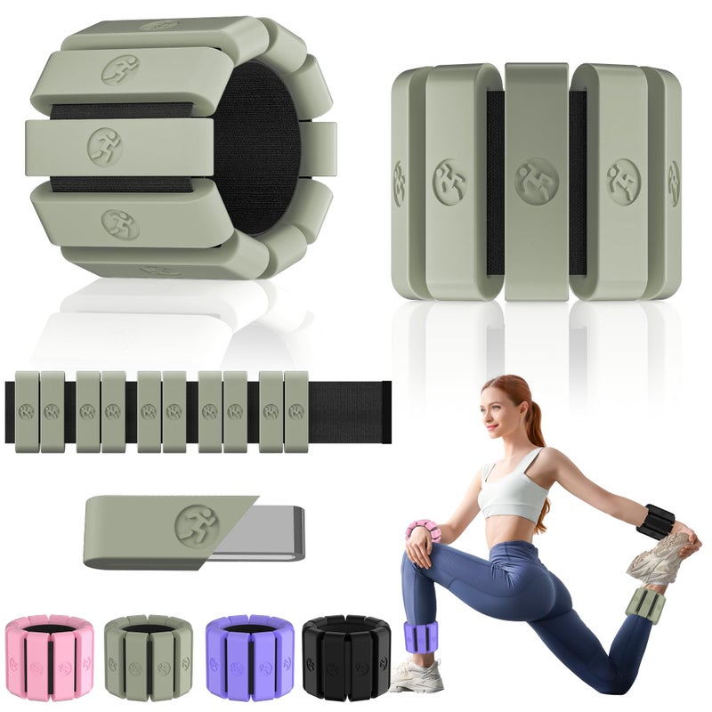 Sonkoloro Adjustable Wrist Weights for Women Men, Leg Weights for Women 0.75lb-1lb Each for Walking, Yoga, Dance, Barre, Gym (Matcha, 2.6LB(2 Pcs)) - Image 1