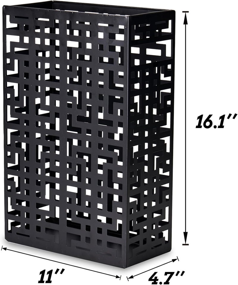BEWBBAT Umbrella Stand Rack for Entryway, Hollow Metal Holder, FreeStanding Storage Bin for Long Umbrellas, Holds 6-7, Black - Image 2