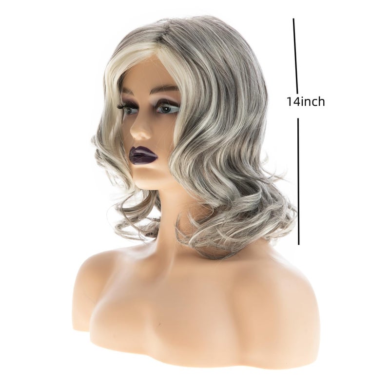 Wiwige Grey Curly Wavy Wig for Women Mid-Length Gray Synthetic Natural Looking Heat Resistant Halloween Cosplay Wig - Image 2