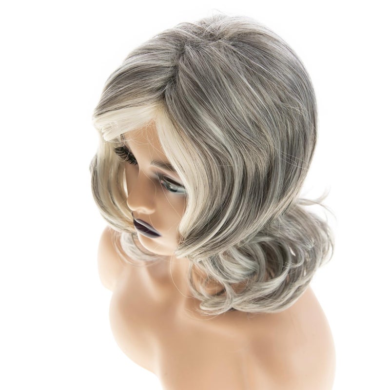 Wiwige Grey Curly Wavy Wig for Women Mid-Length Gray Synthetic Natural Looking Heat Resistant Halloween Cosplay Wig - Image 3