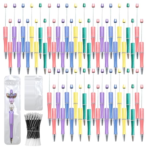DASTTUIS 150 Pieces DIY Beadable Pen Kit – 50 Plastic Ballpoint Pens with Refills & Bags – School Supplies, Office Accessories & Decorative Items for Students & Teachers (Dreamy Soft Palette) - Image 1