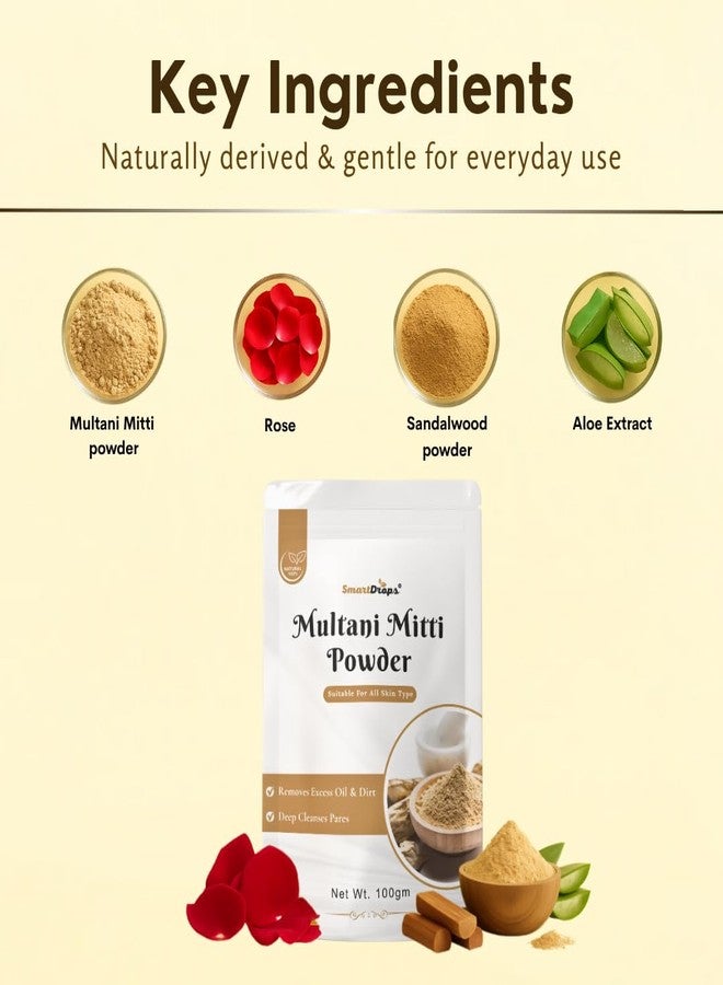 Smartdrops Multani Mitti for Face | Multani Mitti | multani mitti for hair | 100% Natural Powder for Face, Skin and Hair Pack | (PACK 3 (100G)) - Image 2