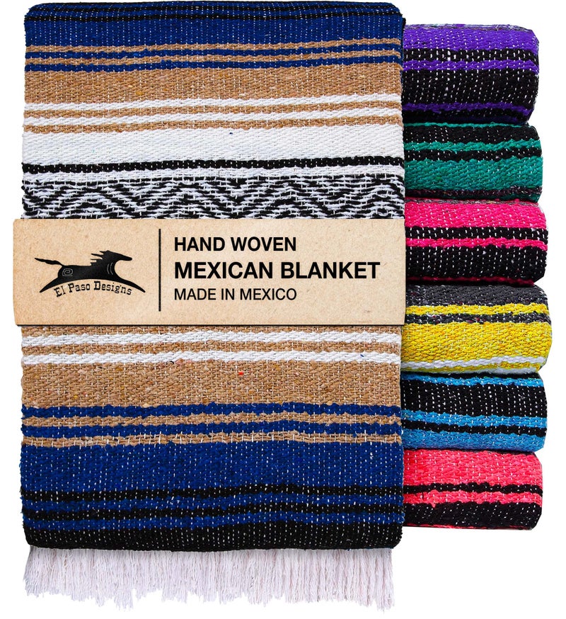 El Paso Designs Mexican Yoga Blanket â€“ Colorful Falsa Serape Throw for Yoga, Beach, Picnic, Saddle, or Home DÃ©cor â€“ Soft Woven Boho Blanket (Champagne) - Image 1